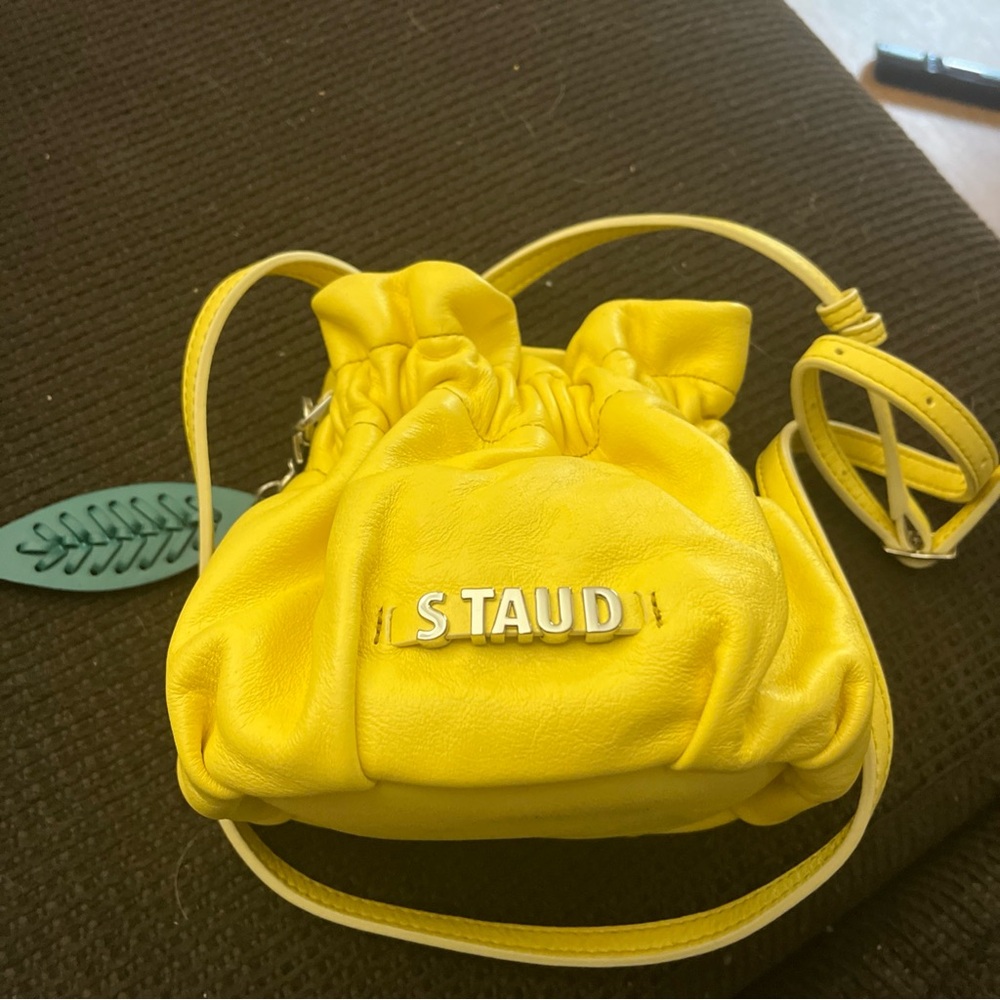 STAUD Yellow Mini Drawstring Leather Bag